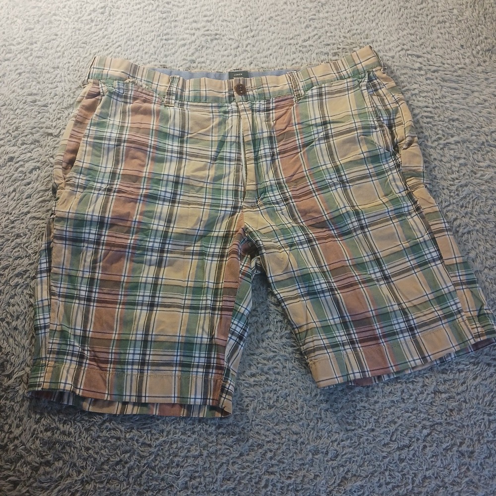 J.Crew Plaid Cotton Flat Front Shorts Mens Size 35 Multi-Color Casual Summer